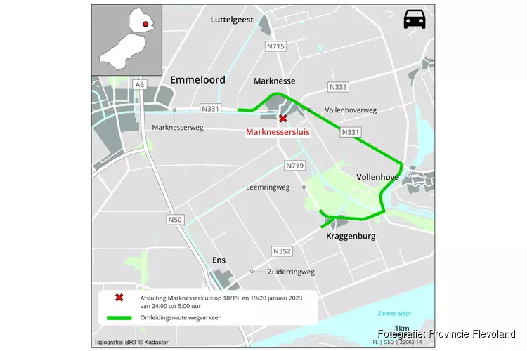 Brug over de Marknessersluis 2 nachten dicht voor autoverkeer